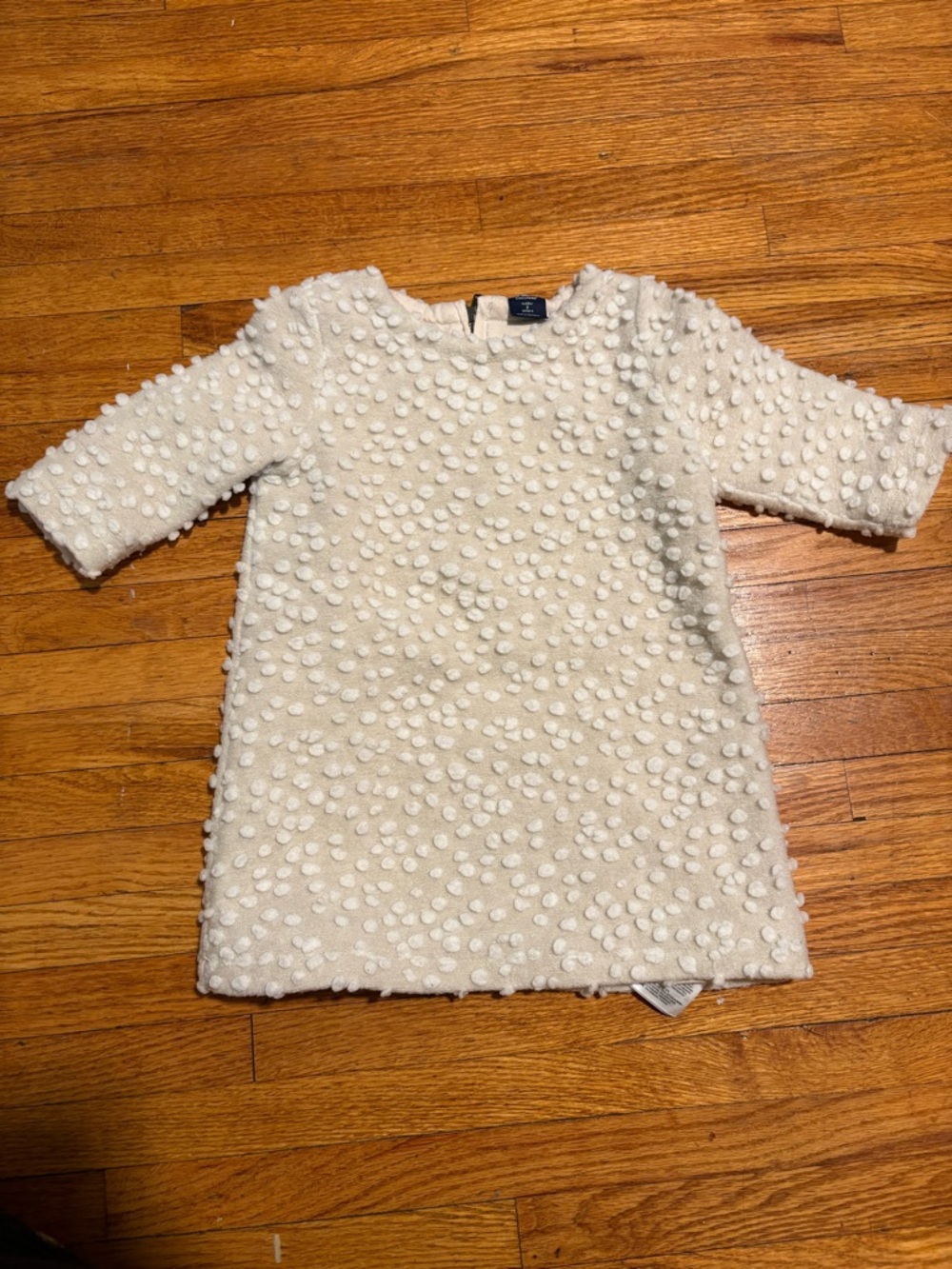 Textured Cream Pom-Pom Shift Dress